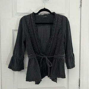 J JILL - corduroy jacket peplum ruffles open vest tie front size small